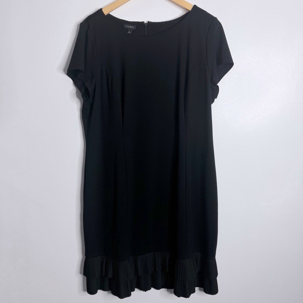 Talbots Black Crepe Ruffle Trim Hem Shift Dress Size 18 Minimalist Chic Feminine